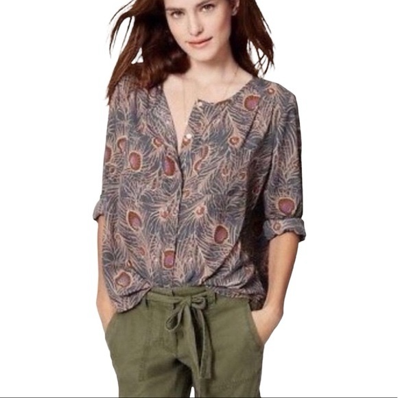 Lot of 2 Loft Floral Print Long Sleeve Blouse Tops L Dark Academic Business Work - Picture 16 of 16